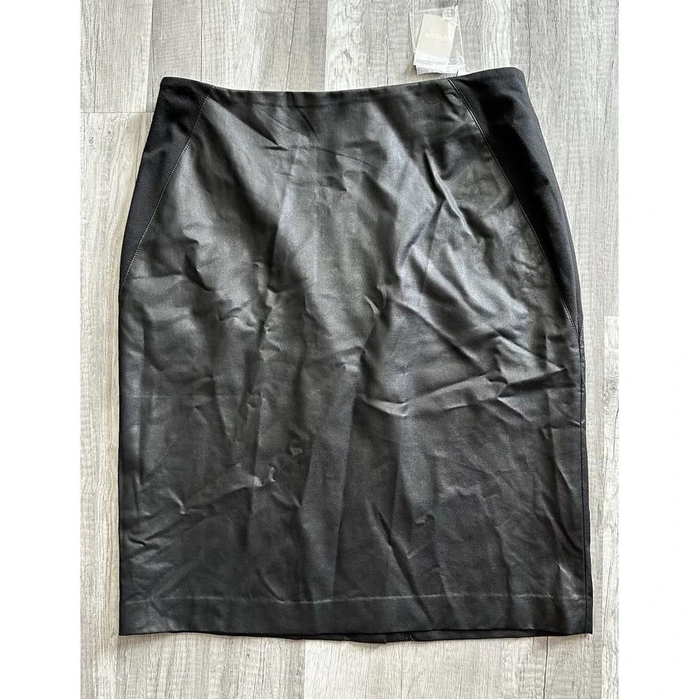 Chico's Skirt Size 1.5 US 8 Reg Black Faux Leather Cody Panel Pencil Skirt Slit‎